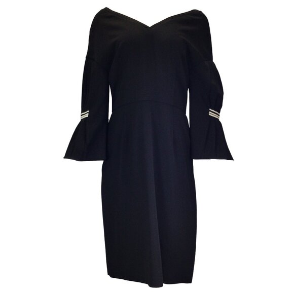 VIONNET BLACK BELL SLEEVED V-NECK CREPE MIDI DRESS - Picture 1 of 5
